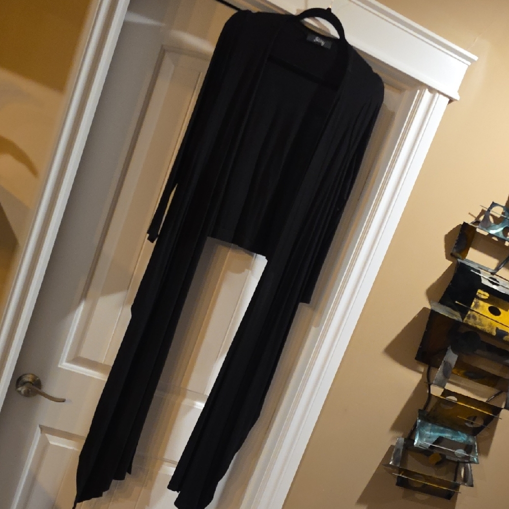 Women's Black Long Open Draped Cardigan